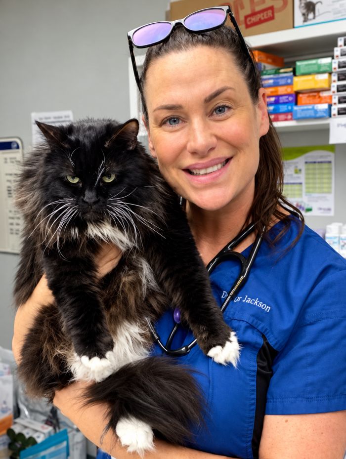 Dr. Jackson with a fluffy black cat